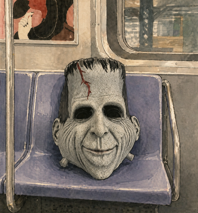 
A TRUE STORY THAT NEVER HAPPENED
MONSTER HEAD ON THE 8:15A Brief Encounter with a Formerly Famous Head
