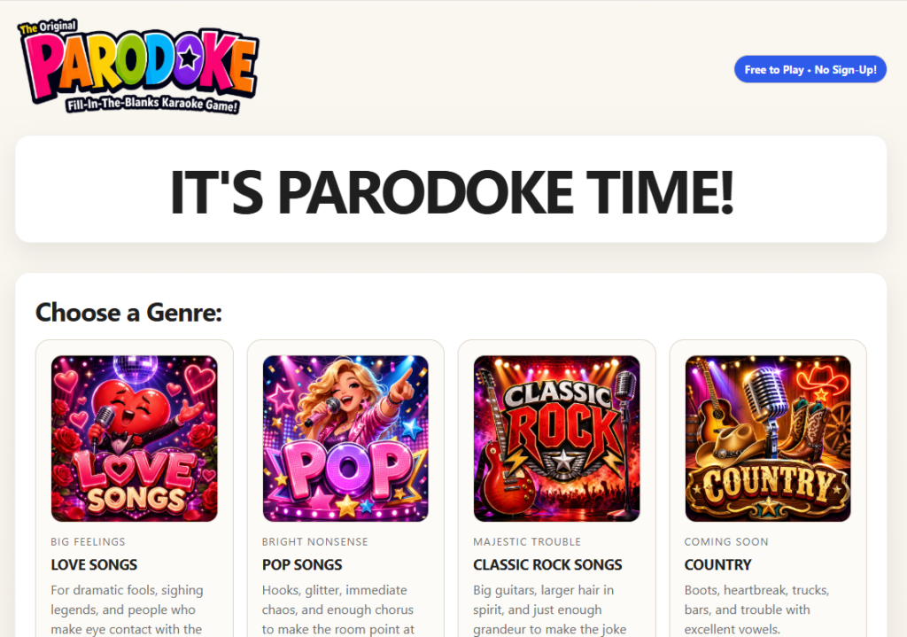 Original Fill-In-The-Blanks Karaoke Game!”